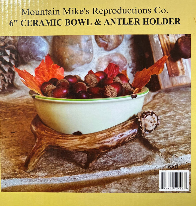 MOUNTAIN MIKE'S 6" CERAMIC BOWL & ANTLER HOLDER